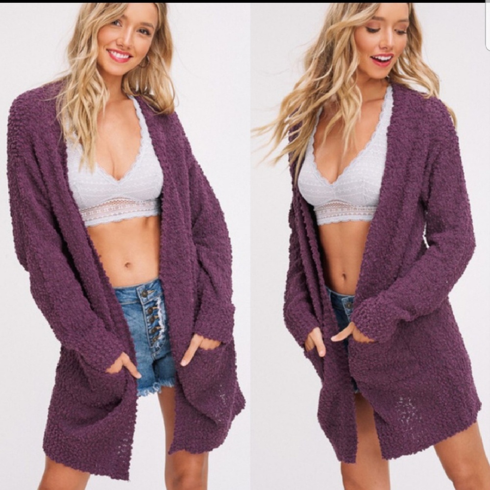 Cozy Long Body Cardigan ( Eggplant)